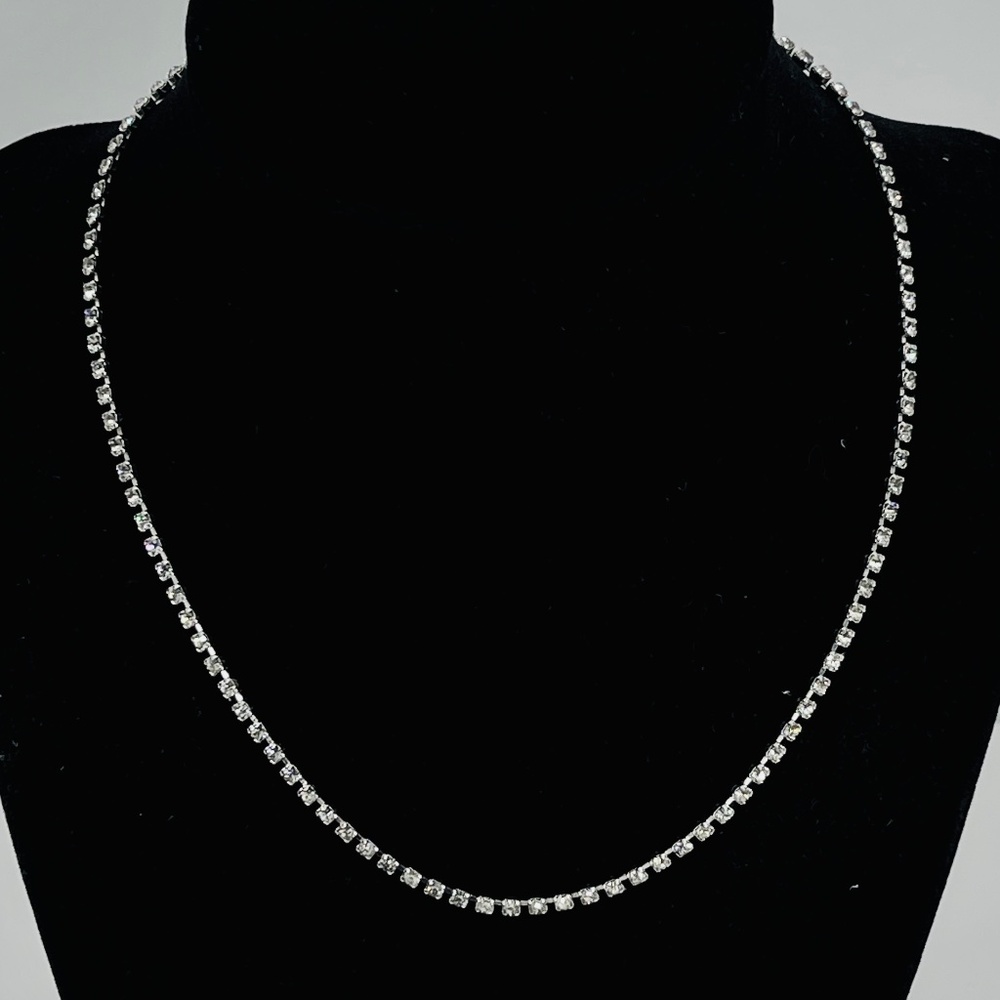 Wiesner Signed Tennis Necklace Rhinestone Crystal 15" Silver Tone MCM VTG RARE